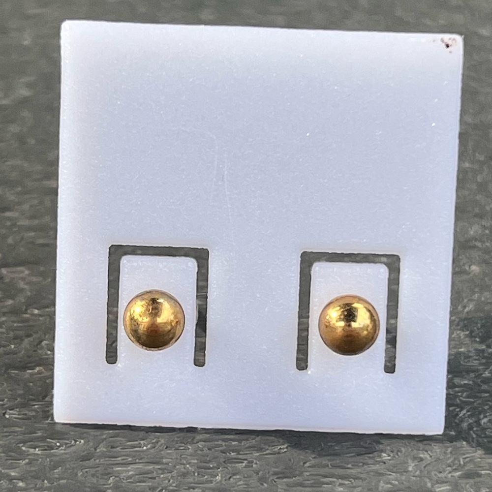 Gold Tone Ball Stud Earrings; Soft Rubber Back; NWOT